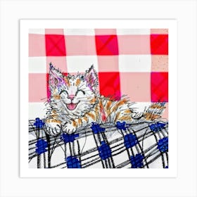 Kitten On A Blanket Art Print