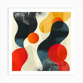 Abstract Art With Flowing Shapes In Red Orange Yellow And Black Art Print