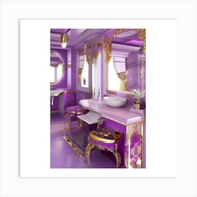 Purple And Gold Bathroom Art Print