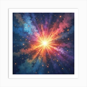 A Watercolor Cosmic Explosion Scattering Vibrant Colors Across The Sky 1 Art Print