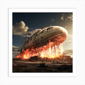 Airship In Flames Art Print