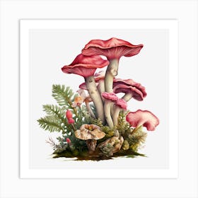 Ferns And Mushrooms Art Print