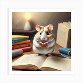 Hamster Reading Book 5 Art Print