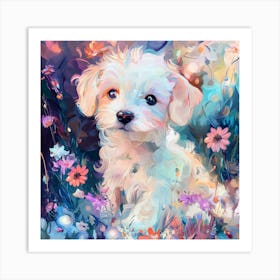 Puppy In Flowers Art Print