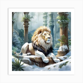 White Winter king Lion Art Print