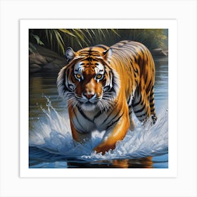 National Geographic Realistic Illustration Tigrer With Stunning Scene In Water (1) Art Print