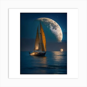 Sailboat At Night Art Print