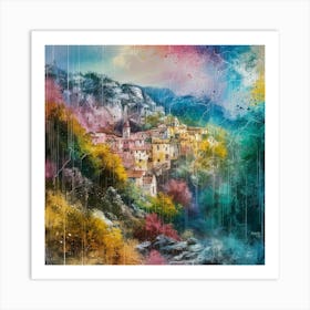 Village In The Rain Art Print