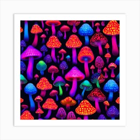 Neon Psychedelic Mushrooms Art Print