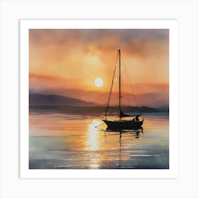 Sailboat At Sunset 1 Art Print