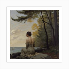 Woman Sitting By The Water Art Print