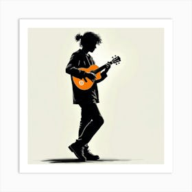 Silhouette Of A Man Playing A Guitar Art Print