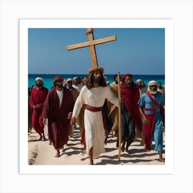 Jesus Walking On The Beach Art Print