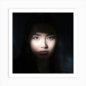 Portrait Showcasing A Chiaroscuro Technique Light Cascading Softly Across One Cheek While The Other Art Print