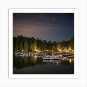 Moonlit Lake At Night Art Print