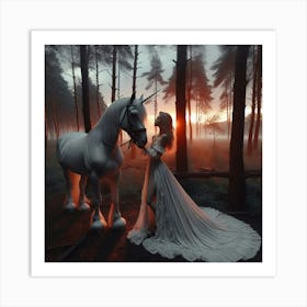 Woman With Unicorn Art Print