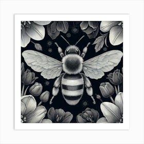 Bee And Flowers 4 Art Print