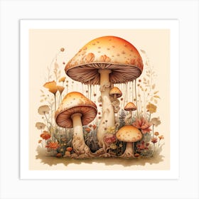 Mushrooms And Flowers 1 Art Print