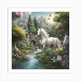 White Horse In The Forest Art Print