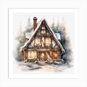 Christmas House In The Woods 4 Art Print