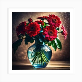 Red Flowers In A Vase Art Print