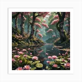 Pink Lily Pond Art Print