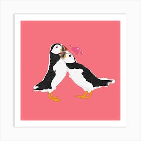 Puffins Kissing Art Print