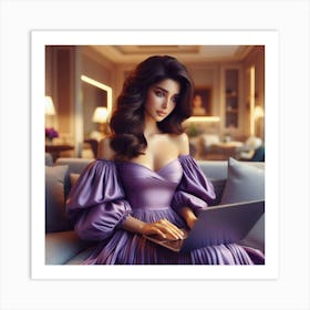 Beautiful Woman Using Laptop 13 Art Print