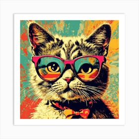 Funky Cat With Glasses Art Print