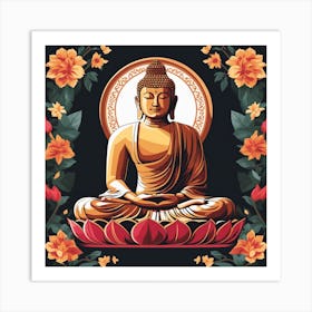 Colorful Floral Buddha Painting (4) Art Print