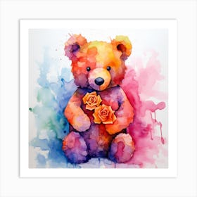 Teddy Bear With Roses Art Print