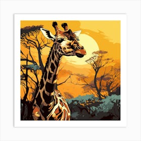 Giraffe At Sunset Art Print