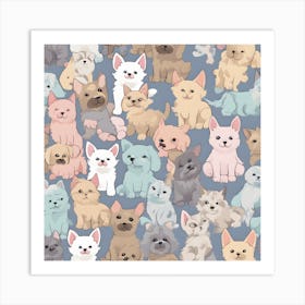 Pastel Puppies And Kittens Create Patterns Featuring Sweet Pastel Colored Puppies And Kittens 76240123 Art Print