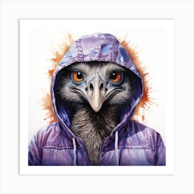 Watercolour Cartoon Emu In A Hoodie 2 Art Print