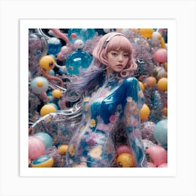 Cyberpunk Girl In A Bubble Dress Art Print