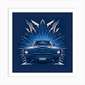 Car Blue Artwork Of Graphic Design Flat (86) Art Print