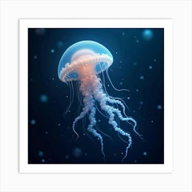 An Ethereal Jellyfish With Tendrils Of Shimmering, Bioluminescent Waves Drifting Through A Cosmic Sea Art Print