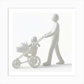 Man Pushing A Baby Carriage Art Print