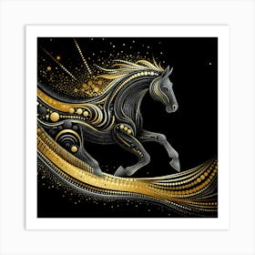 Golden Horse On Black Background 1 Art Print