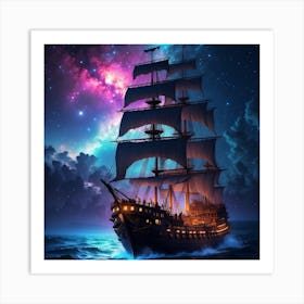 Ship In The Night Sky Art Print