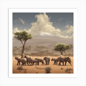 Elephants In The Desert Art Print