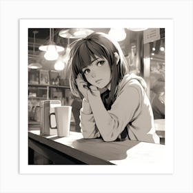 Anime Girl Sitting At A Table 2 Art Print