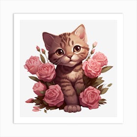 Kitten With Roses 4 Art Print