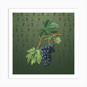 Vintage Brachetto Grape Botanical on Lunar Green Pattern n.0149 Art Print