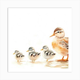 Duck Family Watercolor Painting Art Print