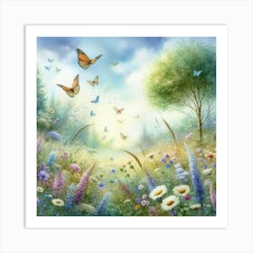 Butterflies In The Meadow 1 Art Print