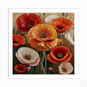 Floral Symphony Vibrant Poppies Against A Textured Canvas (2) Art Print