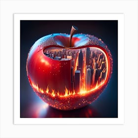 Apple On Fire Art Print