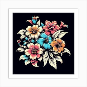 Flowers On A Black Background Art Print