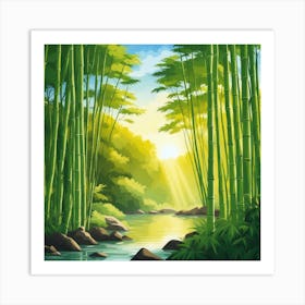 A Stream In A Bamboo Forest At Sun Rise Square Composition 286 Art Print